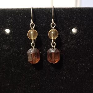 Vintage Silver-Toned Brown Beaded Dangle Earrings